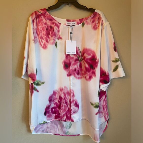 Gibson & Latimar short sleeve satin blouse with blur floral print XXL - Picture 1 of 4